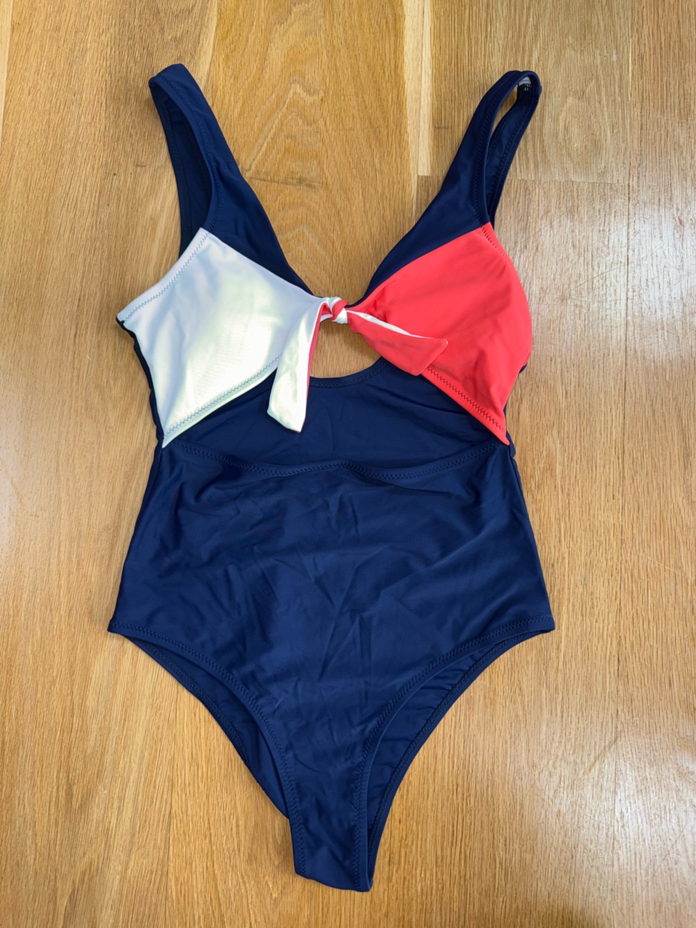 Cupshe Navy One-Piece Swimsuit with White and Coral Tie-Front